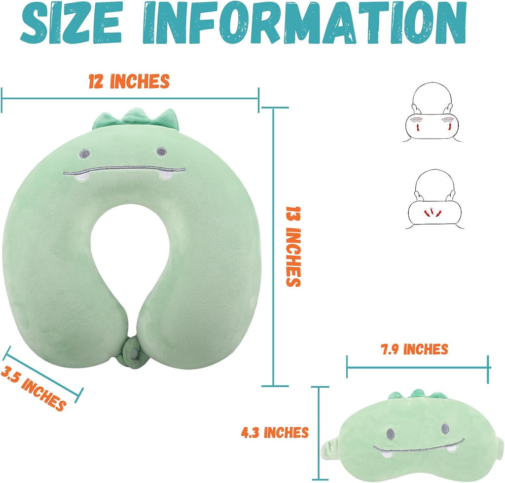 MissSoul Kids Neck Pillow for Travel with Sleep Eye Mask, Cute Travel Neck Pillow, Memory Foam Flight Sleeping Headrest Pillow for Boys & G…