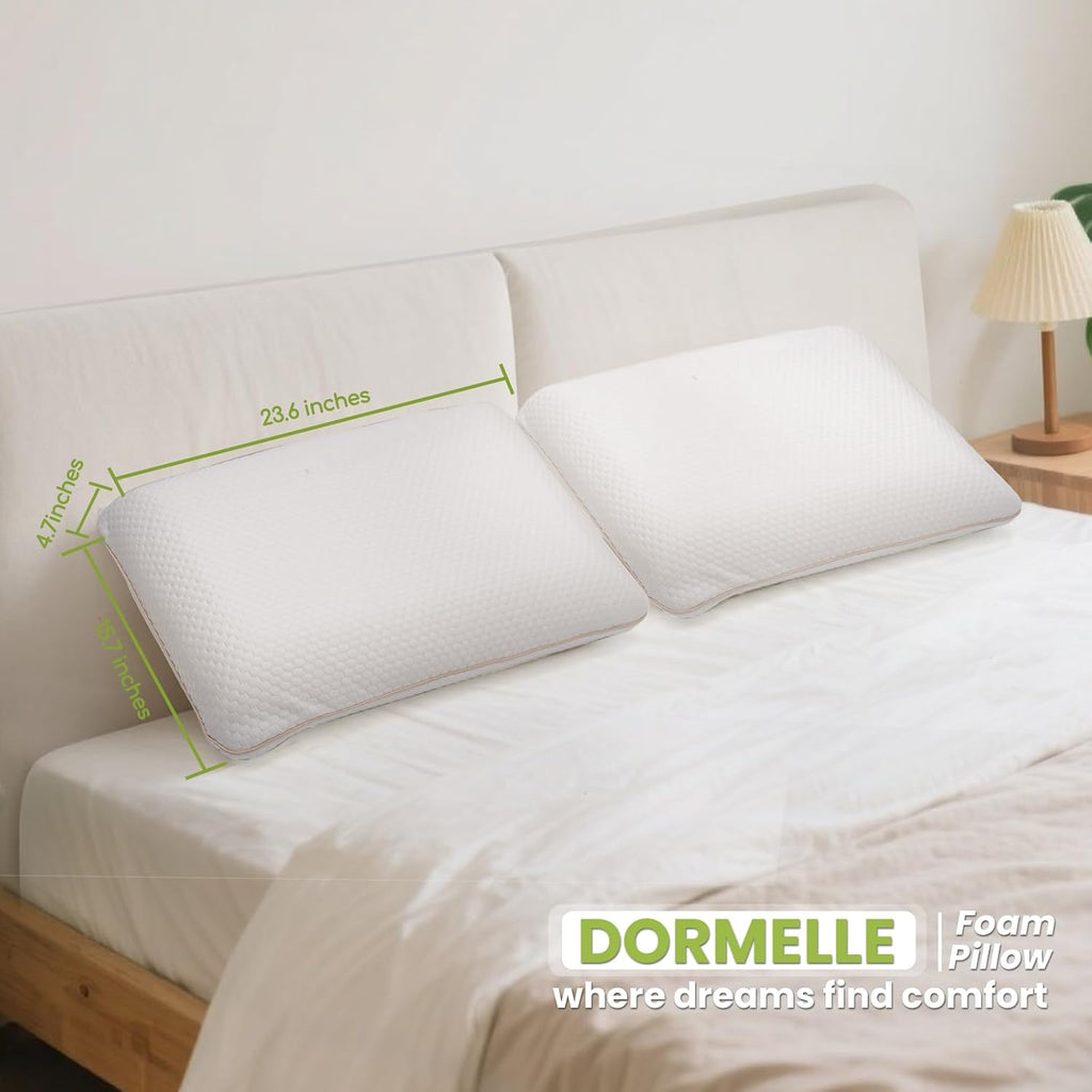 DORMELLE Ergonomic Memory Foam Neck Pillow Bed Pillow, Cooling Fabric, No Pressure Support, Stays Cool, Luxurious Comfort, Queen(23.6"…