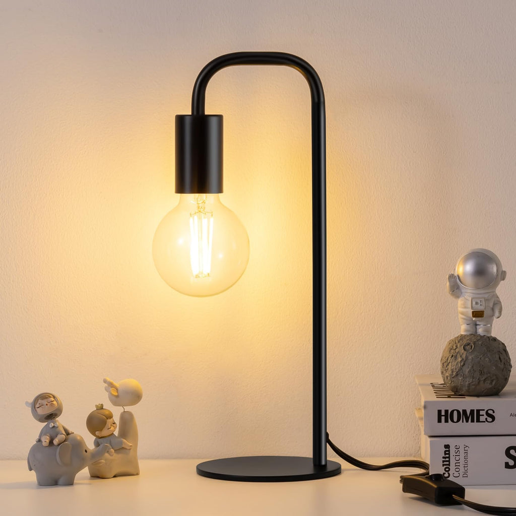 Industrial Table Lamp for Bedroom, Small Table Lamps for Bedside with Wire Switch, E26 Socket Base, Modern Nightstand Lamp for Living…