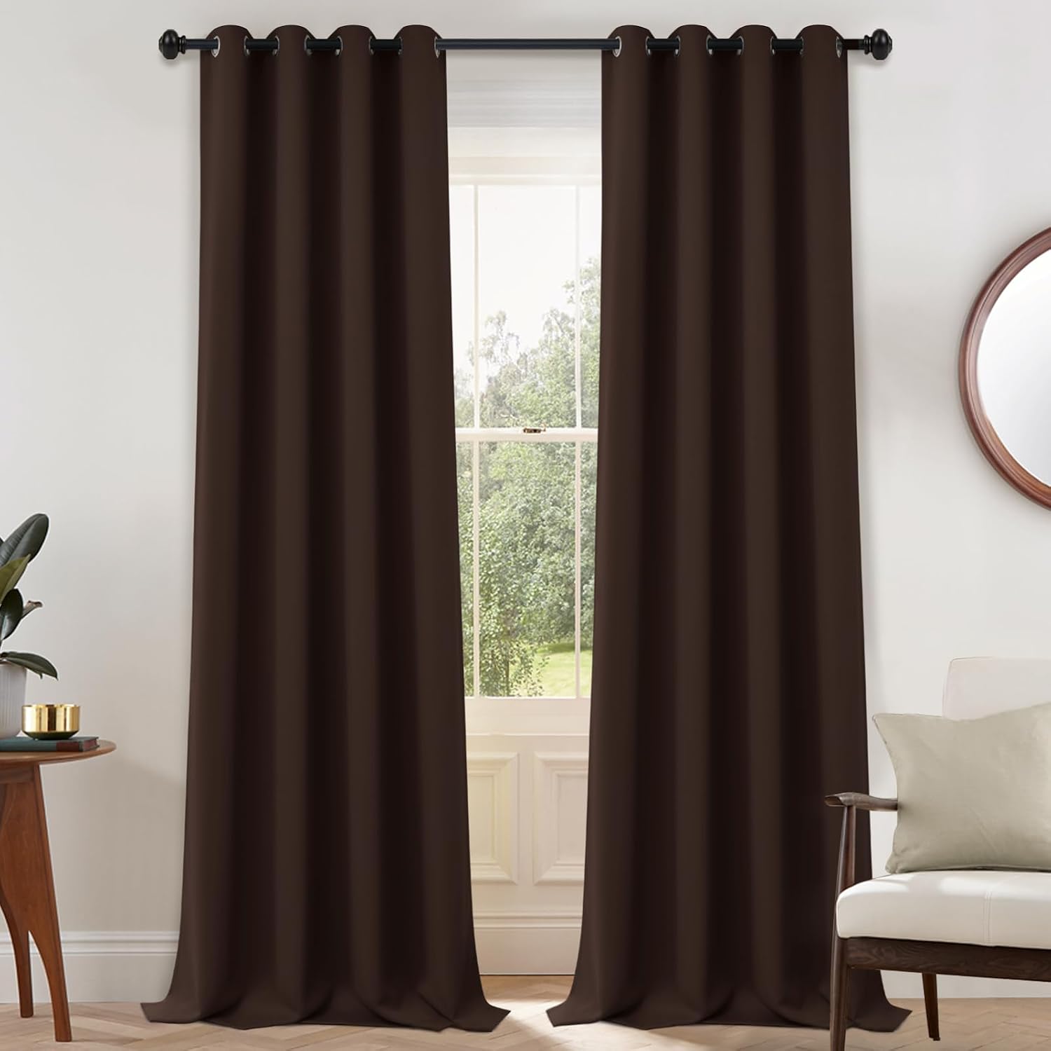 Yakamok Blackout Curtains for Bedroom 2 Panels Set 108 Inch Length Thermal Insulated Room Darkening Dark Black Out Drapery Grommet Window…