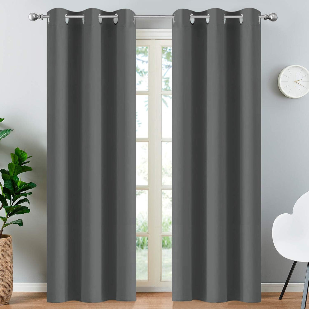 Yakamok Room Darkening Grommet Window Drapes Thermal Insulated Light Blocking Blackout Curtains for Bedroom(Dark Grey,38Wx84L,2 Panels)