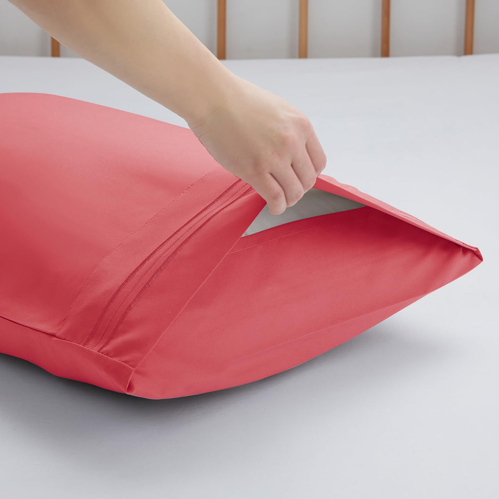 Nestl Coral Pink Pillow Cases Queen Size Set of 2, Soft Queen Pillow Case, 1800 Microfiber Queen Pillow Cases 2, Pillowcases Queen, Envelop…