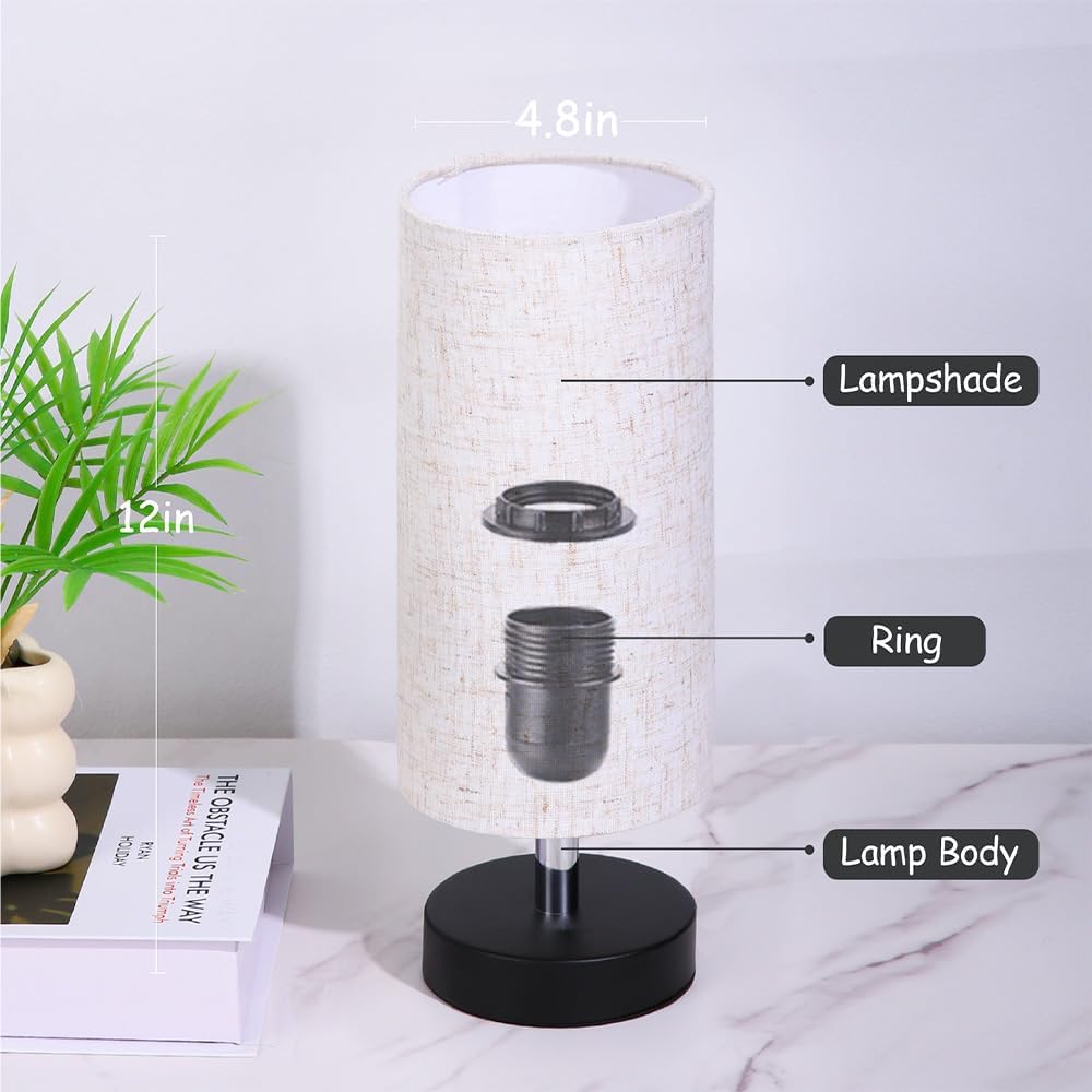 Bedside Table Lamps, Table Lamp for Bedroom, Lamps for Night Stands with Linen Lampshades, Small Table Lamp for Living Room, Office (Bulb…