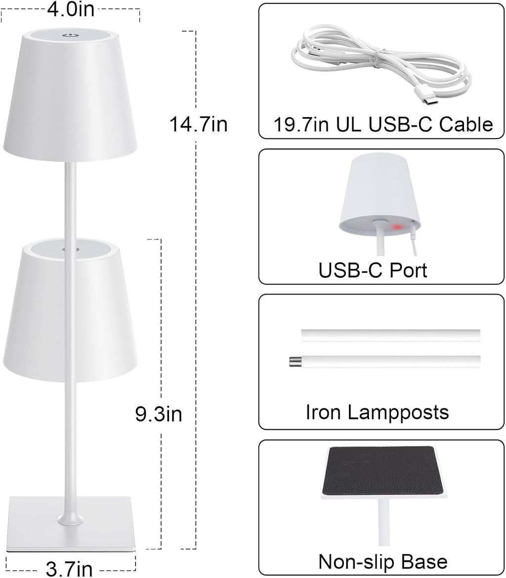 Kakanuo White Gold Cordless Rechargeable Table Lamp 5000mAh Battery Operated Lamps, 3 Colors Stepless Dimming Touch Lamp for Living Room…
