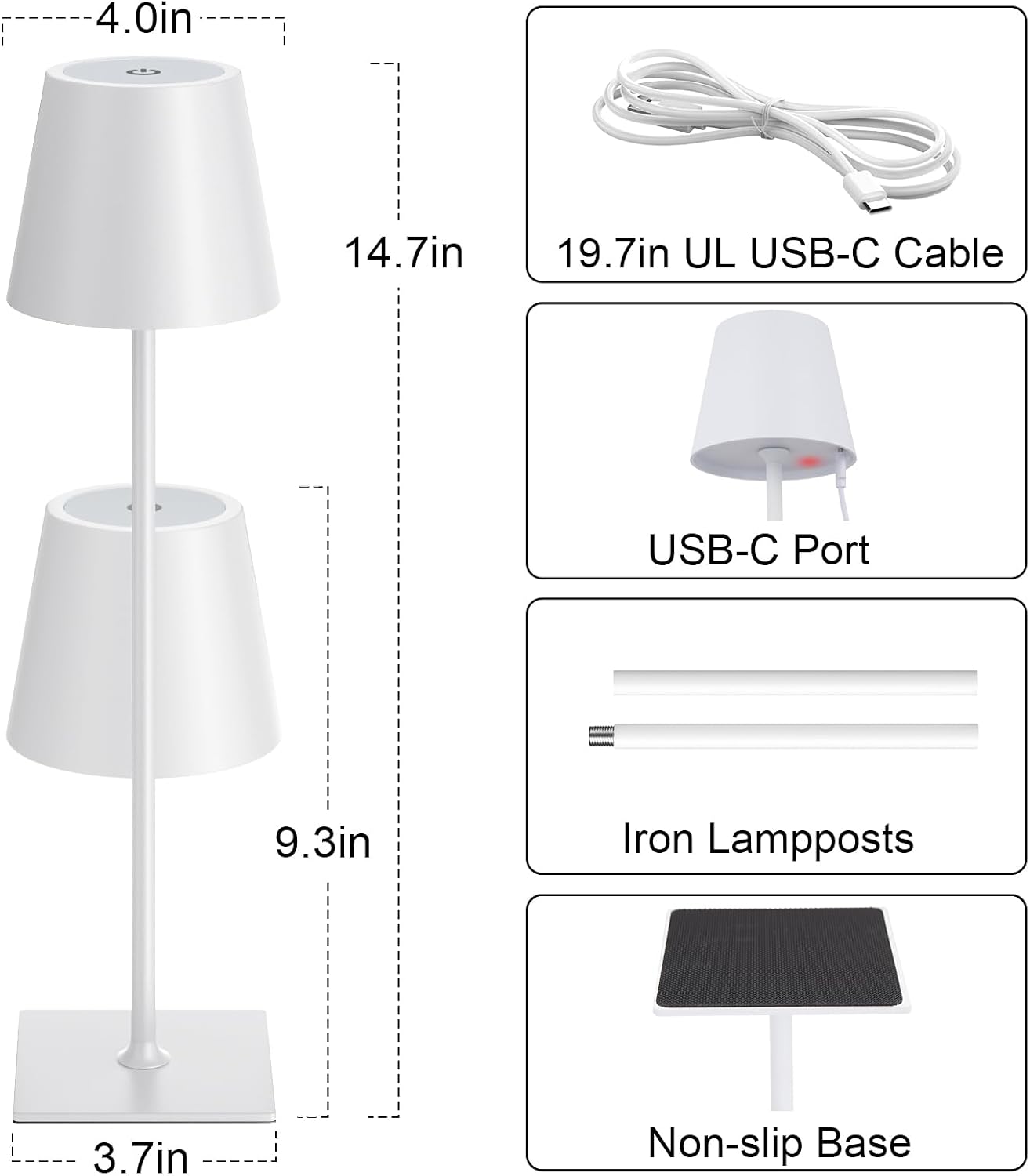 Kakanuo White Gold Cordless Rechargeable Table Lamp 5000mAh Battery Operated Lamps, 3 Colors Stepless Dimming Touch Lamp for Living Room…
