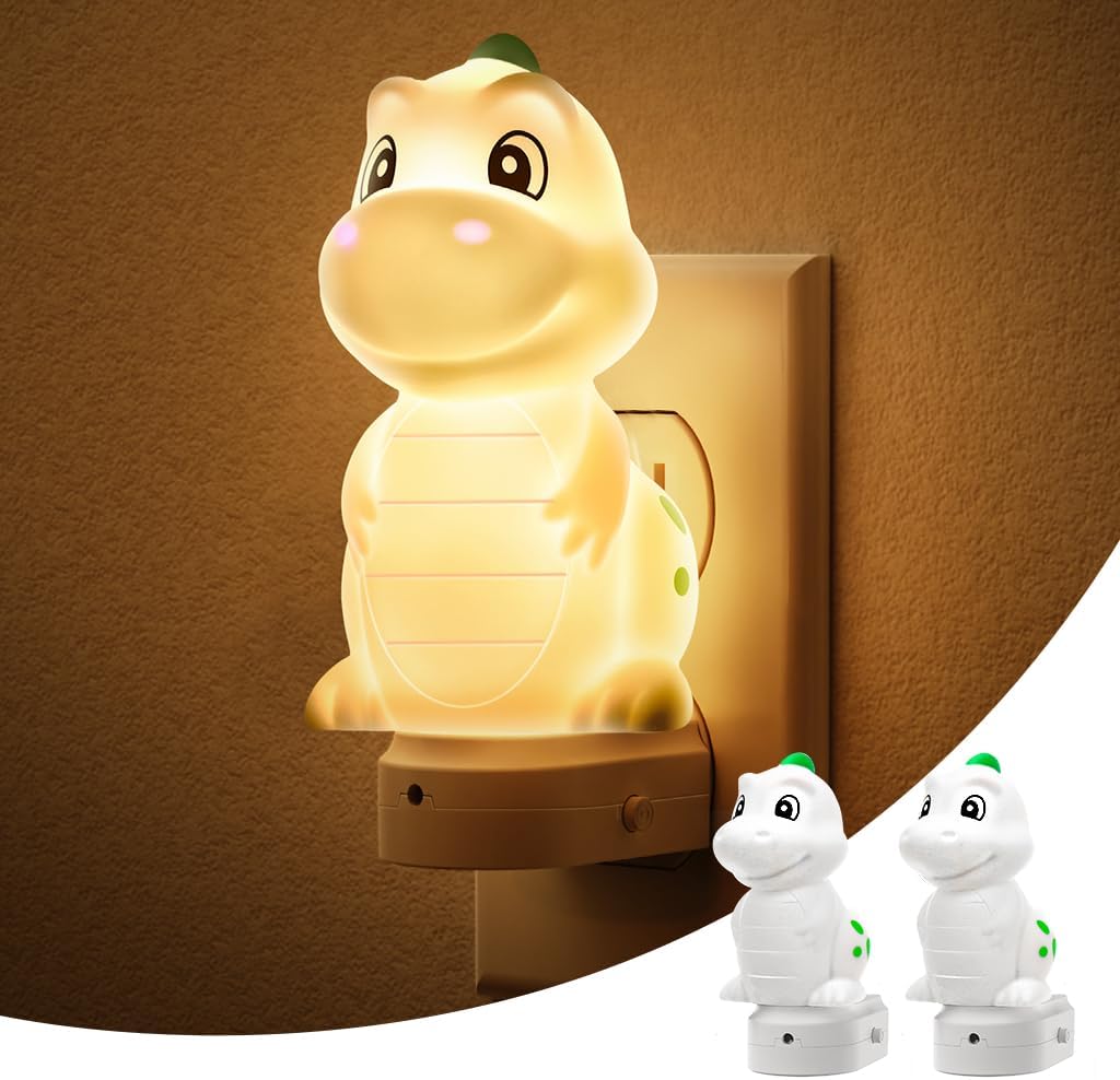 L LOHAS LED Plug in Night Light for Kids,2-Pack 3D Cute Dinosaur Night Lights with Dusk to Dawn Sensor, RGB+Soft White 3000K Dinosaur…