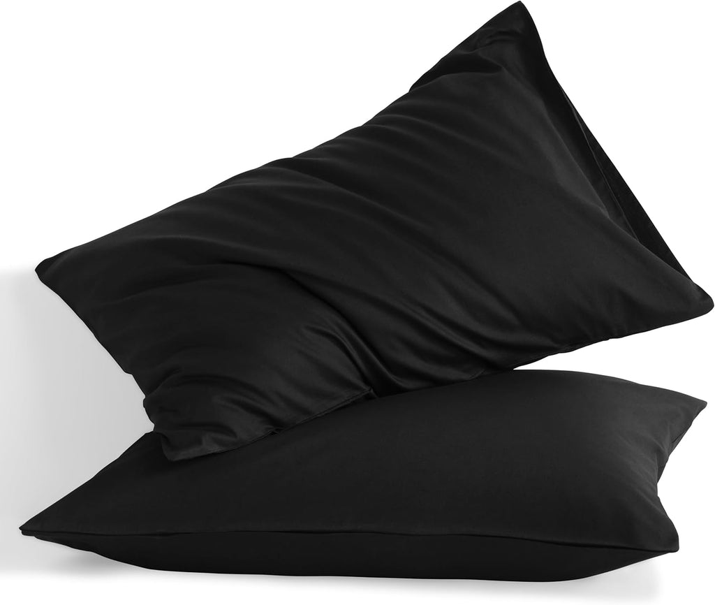 Ntbay Queen Cotton Pillowcases - Envelope Closure 20x30 Pillowcases Set of 2, Breathable and Soft Bed Pillow Cases, Black Cotton Black