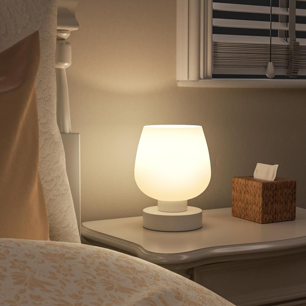 Seealle Touch Table Lamp for Nightstand - Small Bedside Lamp for Bedroom Living Room Night Stands, Desk Lamp with White Glass Shade for…