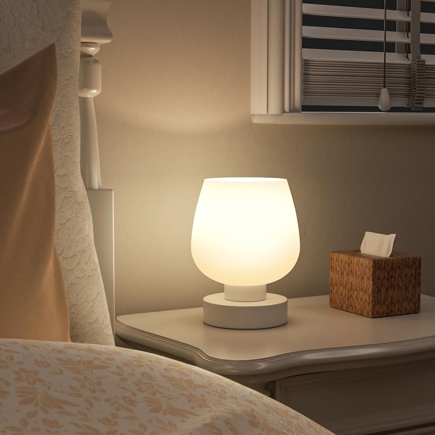 Seealle Touch Table Lamp for Nightstand - Small Bedside Lamp for Bedroom Living Room Night Stands, Desk Lamp with White Glass Shade for…
