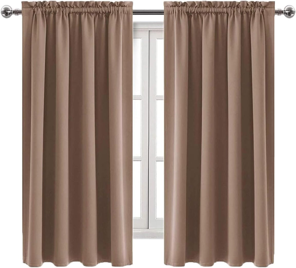 Dwcn Blackout Curtains Room Darkening Thermal Insulated Bedroom Curtains Window Curtain Panels, 52 x 63 inches Long, Set of 2 Khaki Rod Poc…