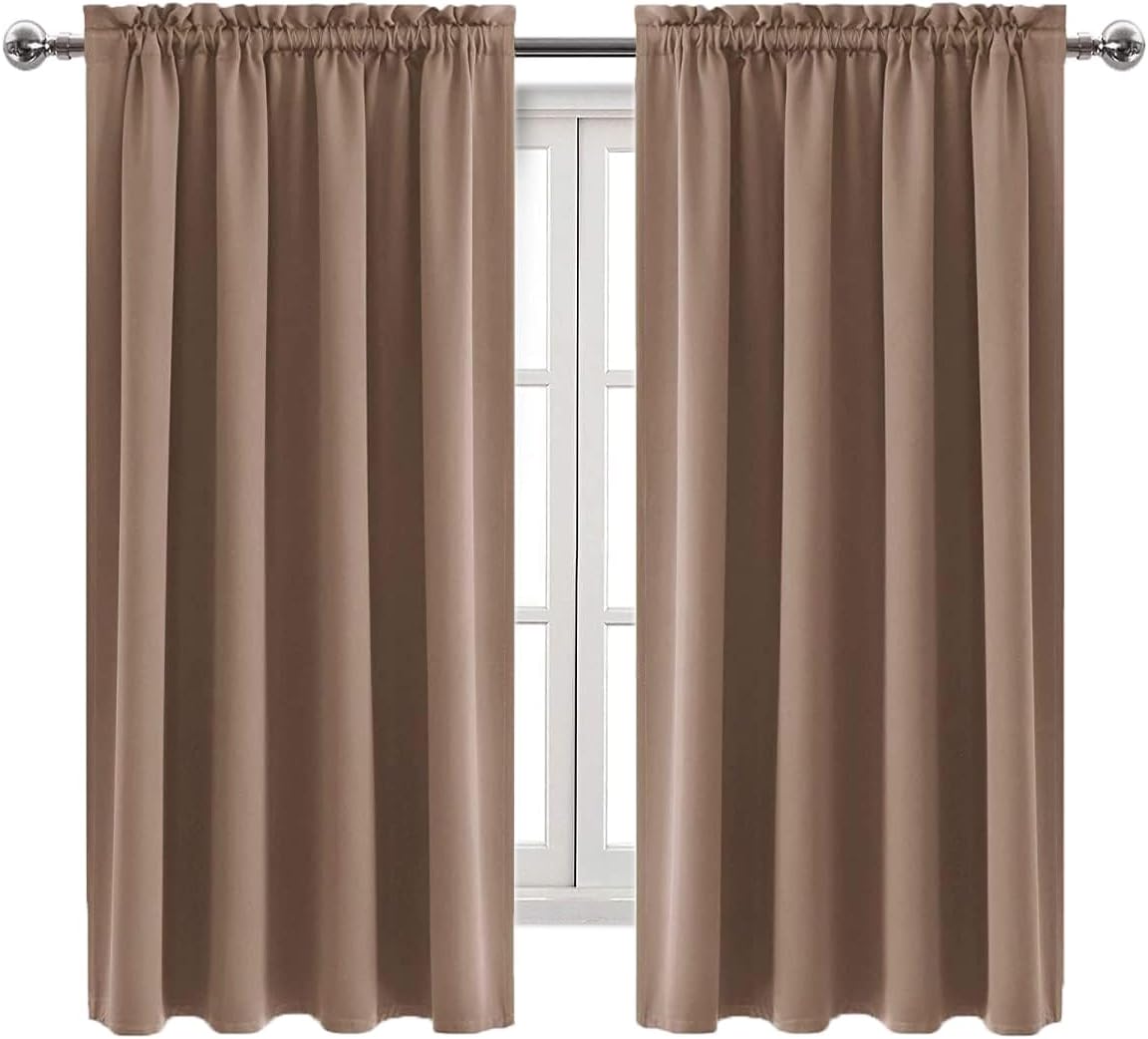 Dwcn Blackout Curtains Room Darkening Thermal Insulated Bedroom Curtains Window Curtain Panels, 42 x 63 inches Long, Set of 2 Khaki Rod Poc…