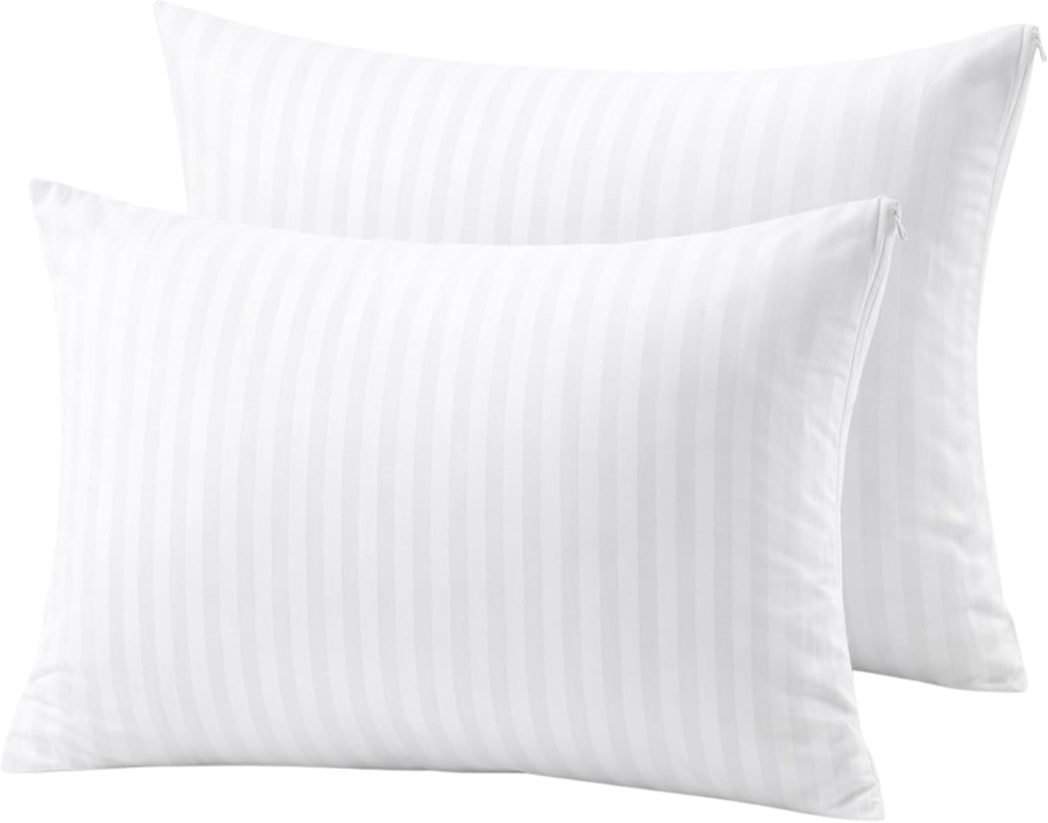 DEAIMER HOME Pillow Protectors Queen/Standard (20 x 28 inches), Pack of 2 – 100% Cotton White Striped Pillow Covers with Zipper, Bre…