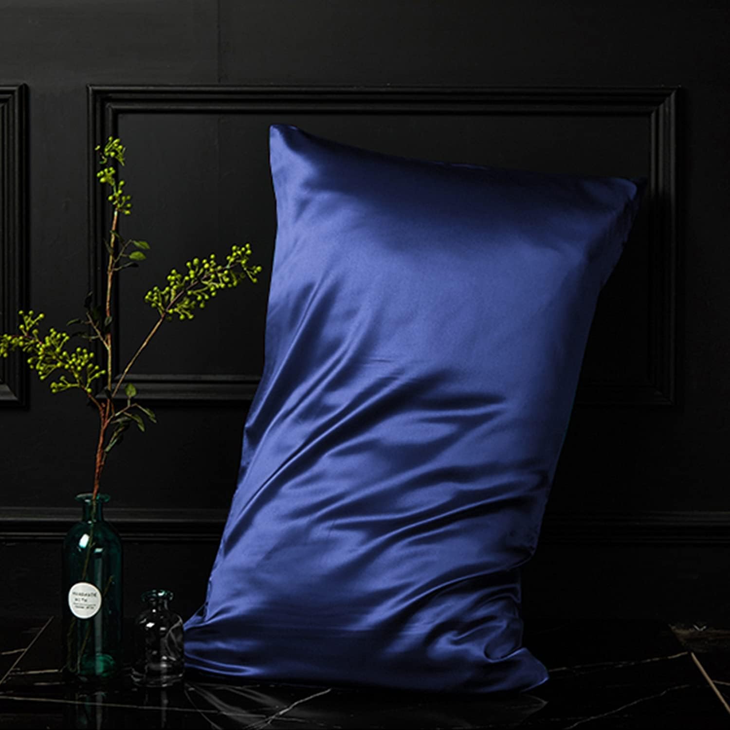 Ntbay 12 Pack Satin Standard Pillowcases for Hair and Skin, Luxurious and Silky Pillow Cases with Envelope Closure, 20 x 26 Inches, Navy Bl…