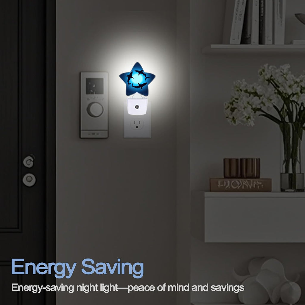Snowmolle Night Light, Coastal Shark Plug into Wall with Dusk to Dawn Light Sensors, Blue Ocean Sea Warm Star Nightlights for Bedroom, Bathroo…