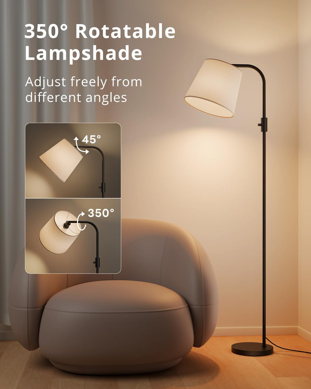 Dimmable Arc Floor Lamp, 1200 Lumens RGBCW Color Change Bulb Included, Standing Lamp with Linen Shade, 65" Tall Lamp with Remote for…