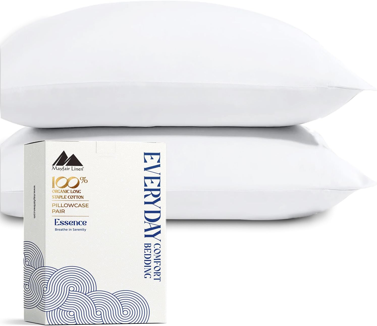 Mayfair Linen 100% Organic Cotton Percale Pillow Cases Queen/Standard Size Set of 2 - Percale Pillowcovers Standard/Queen (White), Soft…