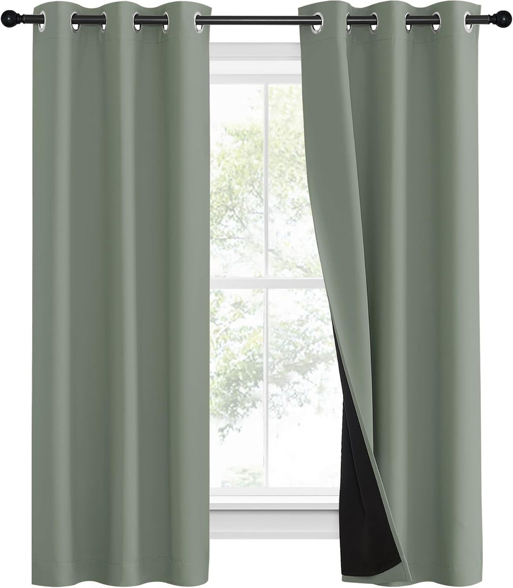 Nicetown 100% Blackout Window Curtain Panels, Heat and Full Light Blocking Drapes with Black Liner for Nursery, 60" Drop Thermal Insulated…