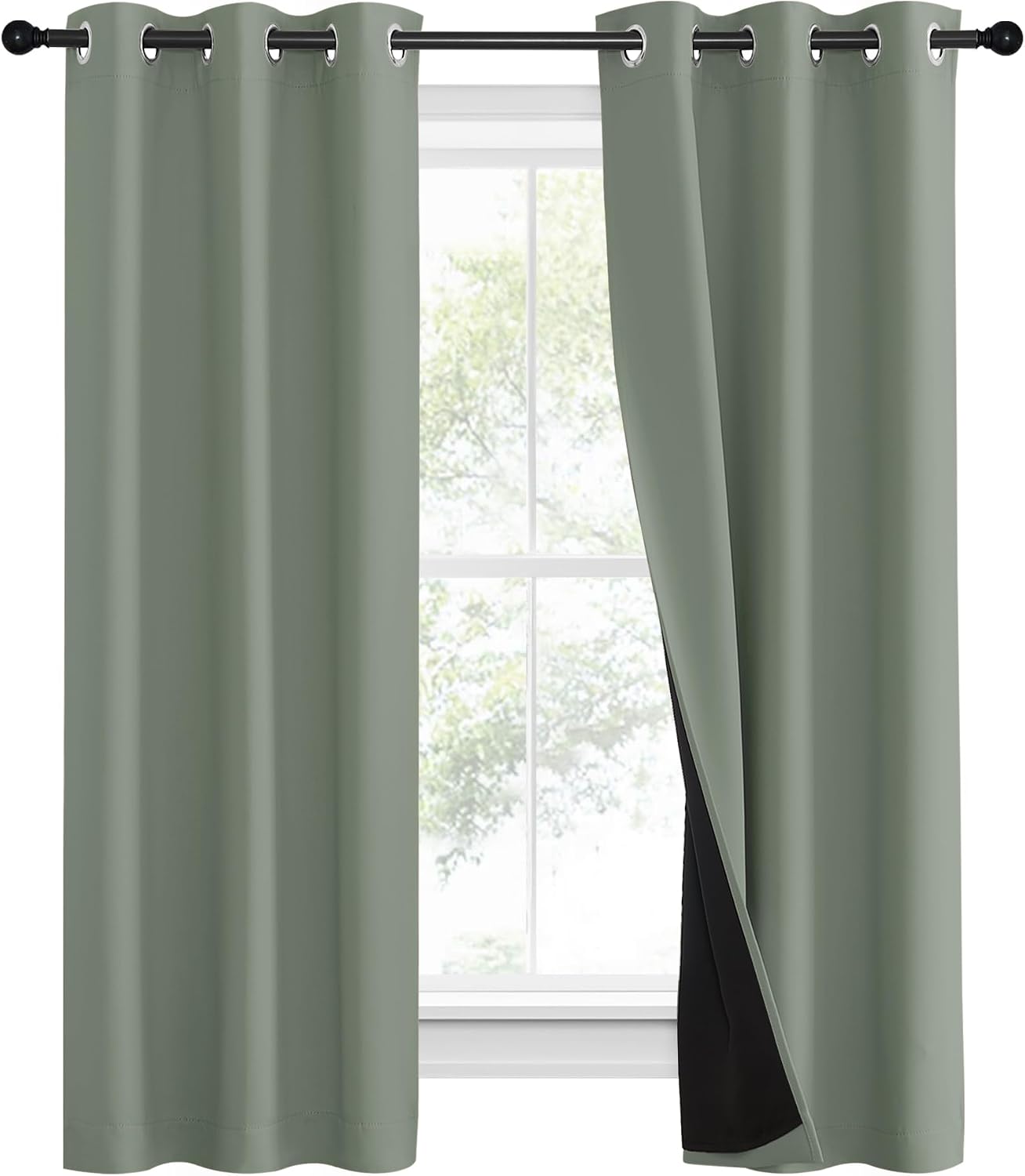 Nicetown 100% Blackout Window Curtain Panels, Heat and Full Light Blocking Drapes with Black Liner for Nursery, 60" Drop Thermal Insulated…