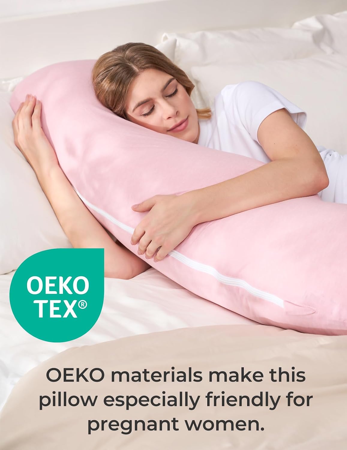 Momcozy Body Pillow for Pregnancy, J Shaped Pregnancy Pillows for Side Sleeping, Soft Maternity Pillow with Jersey Cotton Cover for Head Ne…