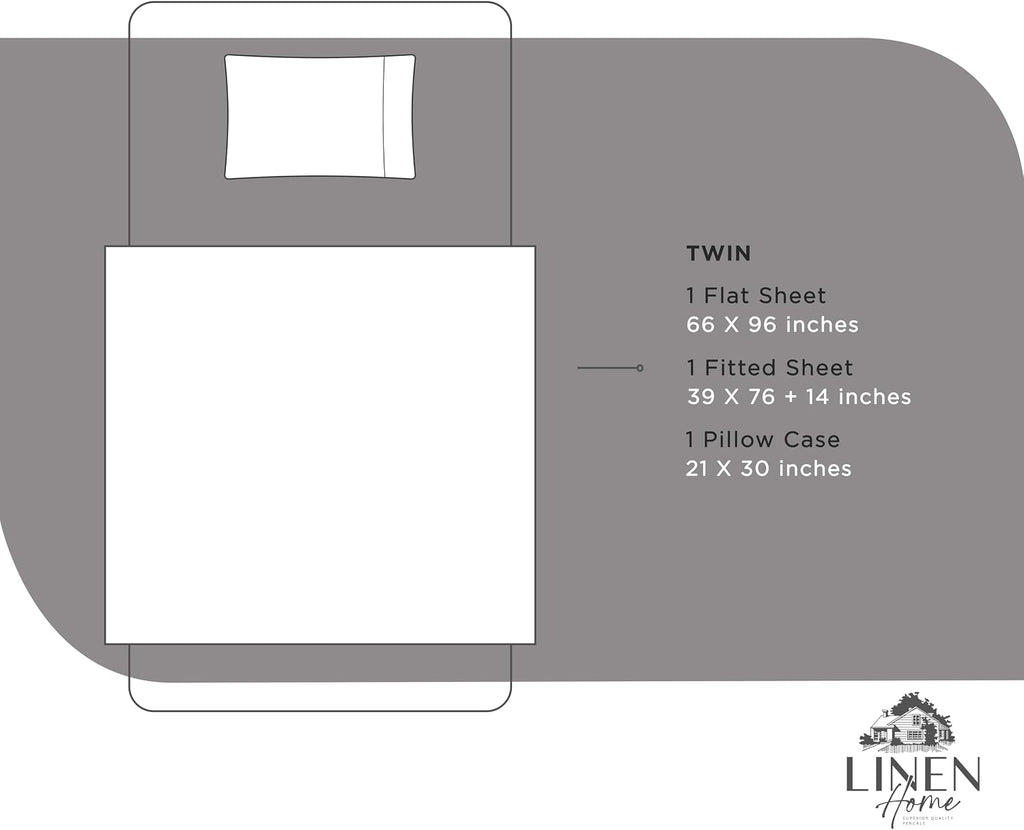 Linen Home 100% Cotton Percale Sheets Twin Size, Charcoal, Deep Pocket, 3 Pieces Set - 1 Flat, 1 Deep Pocket Fitted Sheet and 1…