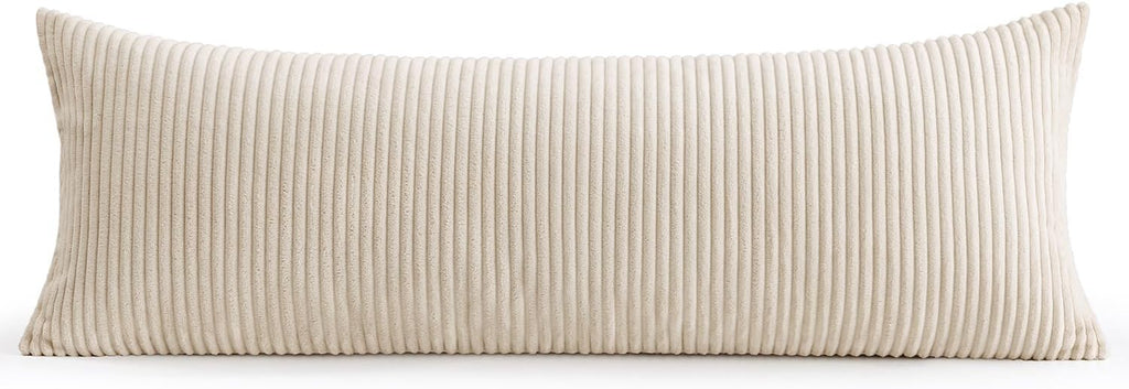 MIULEE Decorative Long Body Lumbar Throw Pillow Cover 14x36 Inch for Bed Couch Bedroom Bench, Soft Corduroy Rectangle Cream White Pillow…