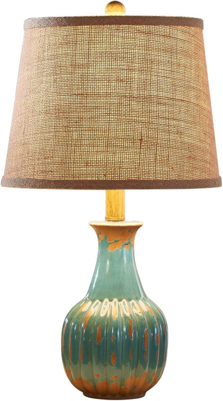 Blue Ceramic Table Lamp for Living Room Bedroom, Modern Minimalist Nightstand Desk Lamp with Linen Fabric Shade for Bedside Entryway Home…