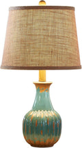 Blue Ceramic Table Lamp for Living Room Bedroom, Modern Minimalist Nightstand Desk Lamp with Linen Fabric Shade for Bedside Entryway Home…
