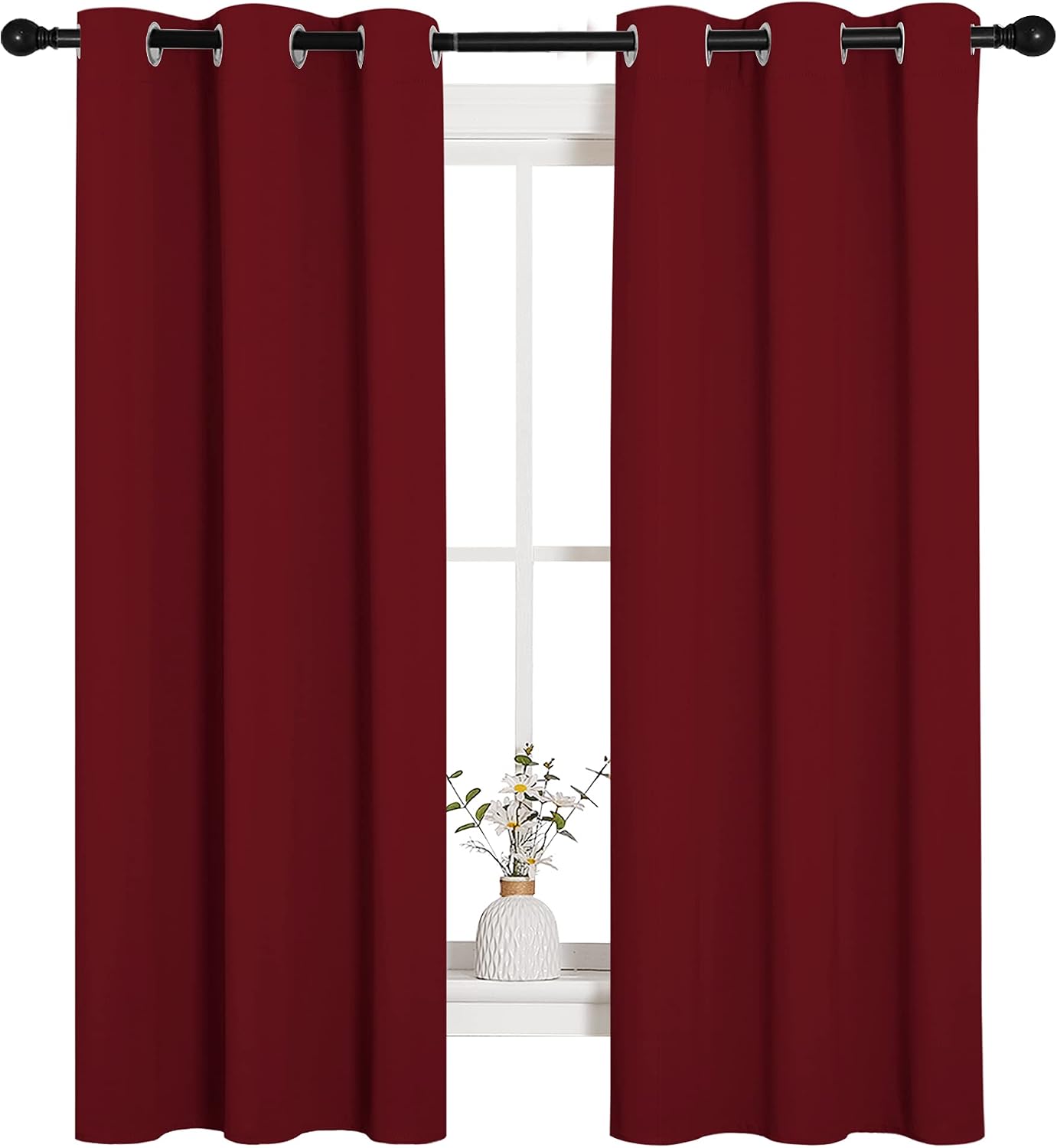 NICETOWN Christmas Window Curtains Blackout Drapes, Thermal Insulated Solid Grommet Blackout Curtains/Draperies for Living Room (Burgundy…