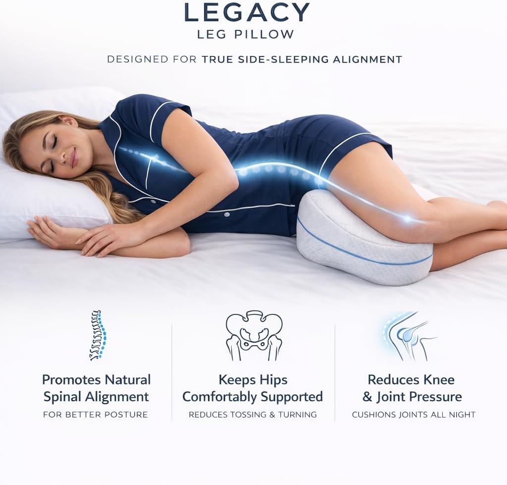 Contour Legacy Leg & Knee Foam Support Pillow for Side Sleepers Soothing Relief for Back, Hips, Knees, Joints, Nerves & Muscles 1 Pack glass