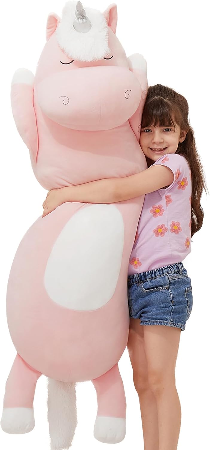 MorisMos Giant Plush Unicorn Body Pillow for Girl Boy, 4Ft Long, 51'' Large Stuffed Unicorn Pillow Plush Toy, Jumbo Pink Stuffed Animal…
