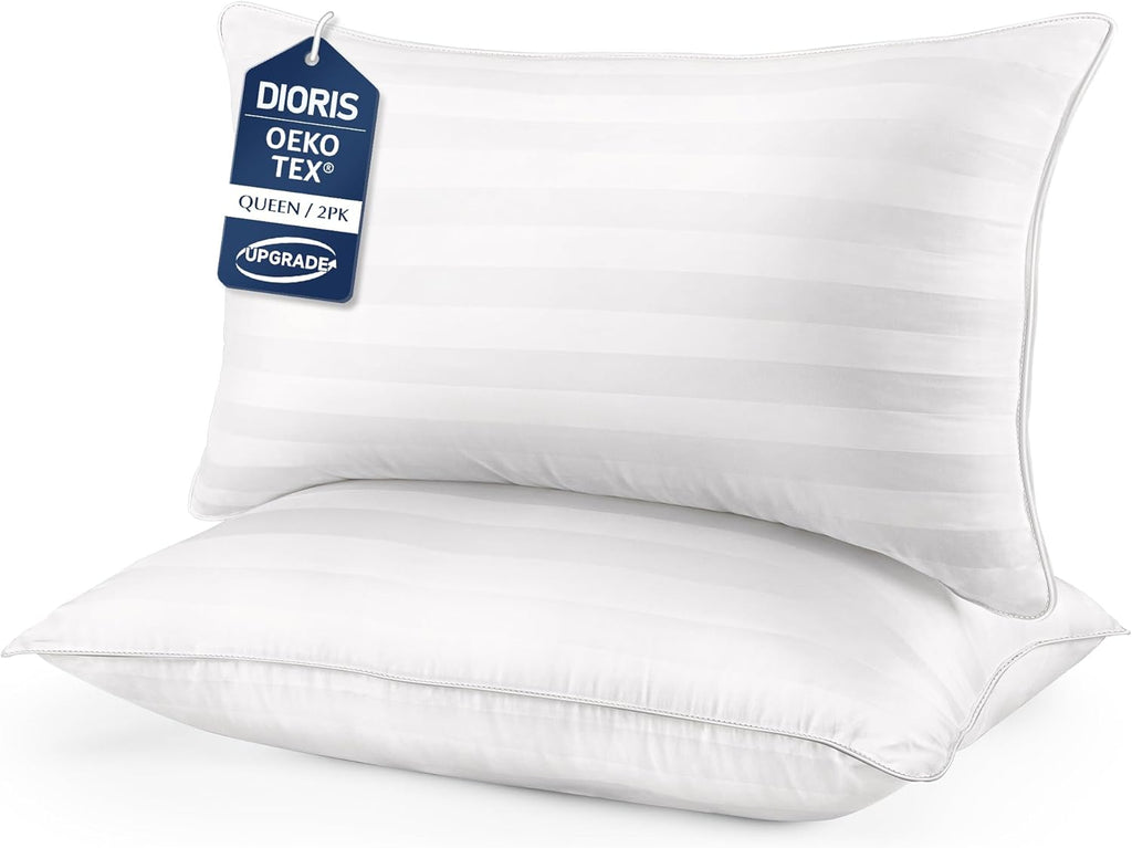 DIORIS Queen Pillows Set of 2 - Bed Pillows for Sleeping, Cooling Down Alternative Pillow, Medium Soft for Side Back Stomach Sleepers…