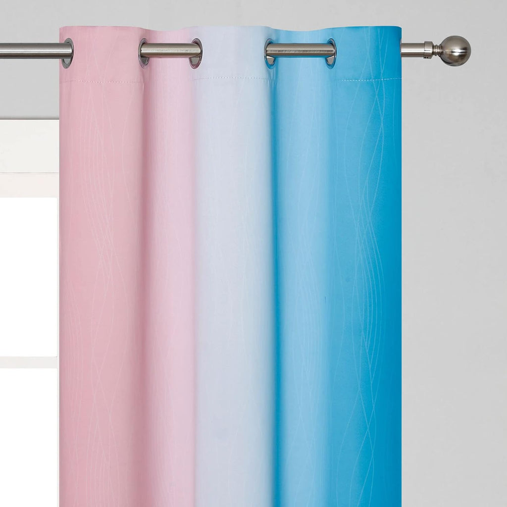 Estelartextiler Estelar Textiler Pink and Blue Curtains 63 Inch Length 2 Panels, Ombre Total Blackout Curtains for Bedroom, Grommet Thermal…