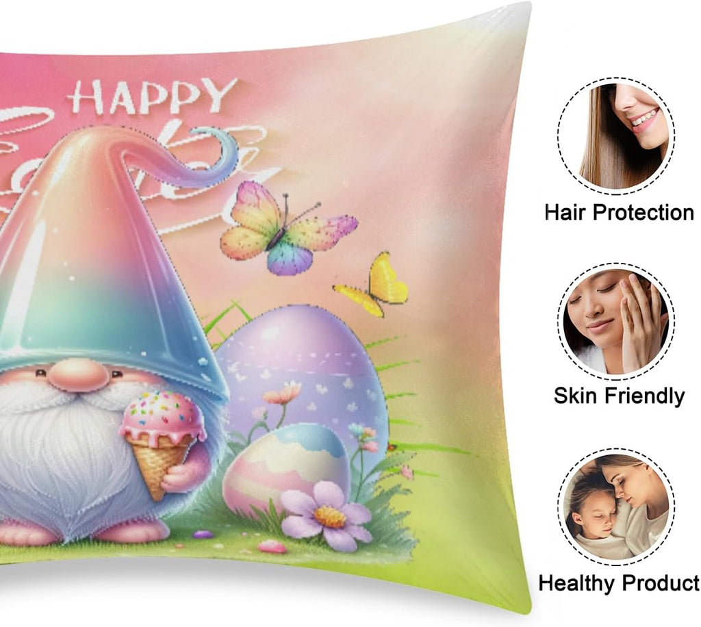 Happy Easter Gnomes Satin Pillowcase for Hair and Skin Soft Silk Pillow Cases with Envelope Closure Cooling Pillow Case Slip 15.99 Pillow…