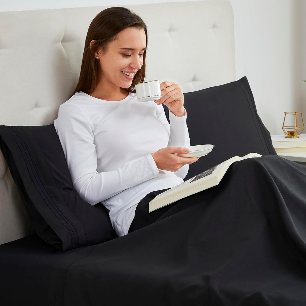 Nestl Black Pillow Cases - Queen Size Set of 2, Soft 1800 Microfiber Pillow Cases, Envelope Closure, 20x30 Inches cotton Black