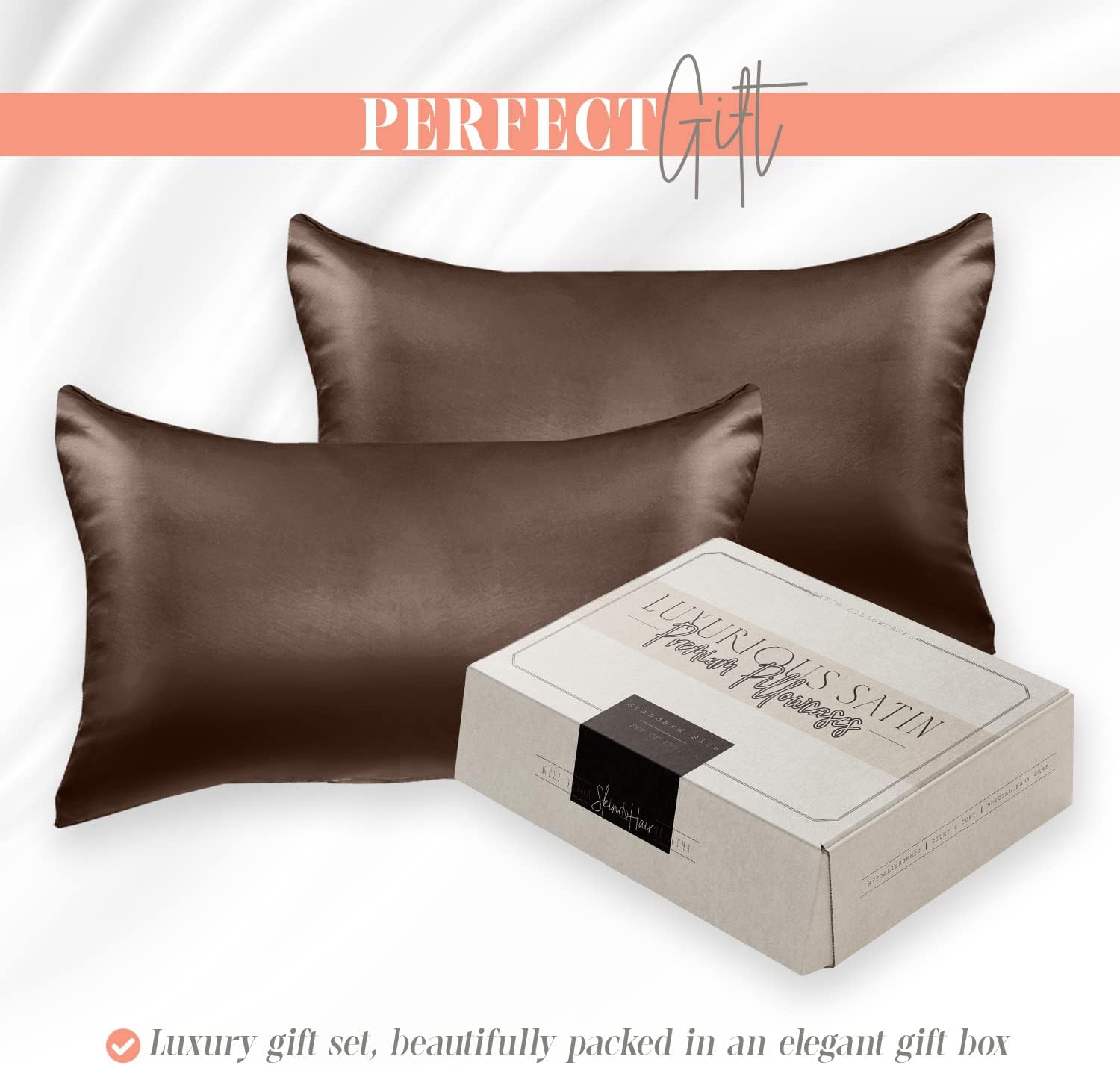 Elegantcomfort Elegant Comfort Silky and Luxurious 2-Piece Satin Pillowcase Set for Healthier Skin and Hair, Hidden Zipper Closure and Beau…