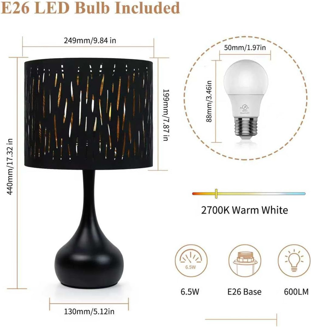 ONEWISH Touch Bedside Lamp for Bedroom, 3-Way Dimmable Table Lamps for Nightstand, Black Cutout Shade with Gold Lining Desk Lamp for…