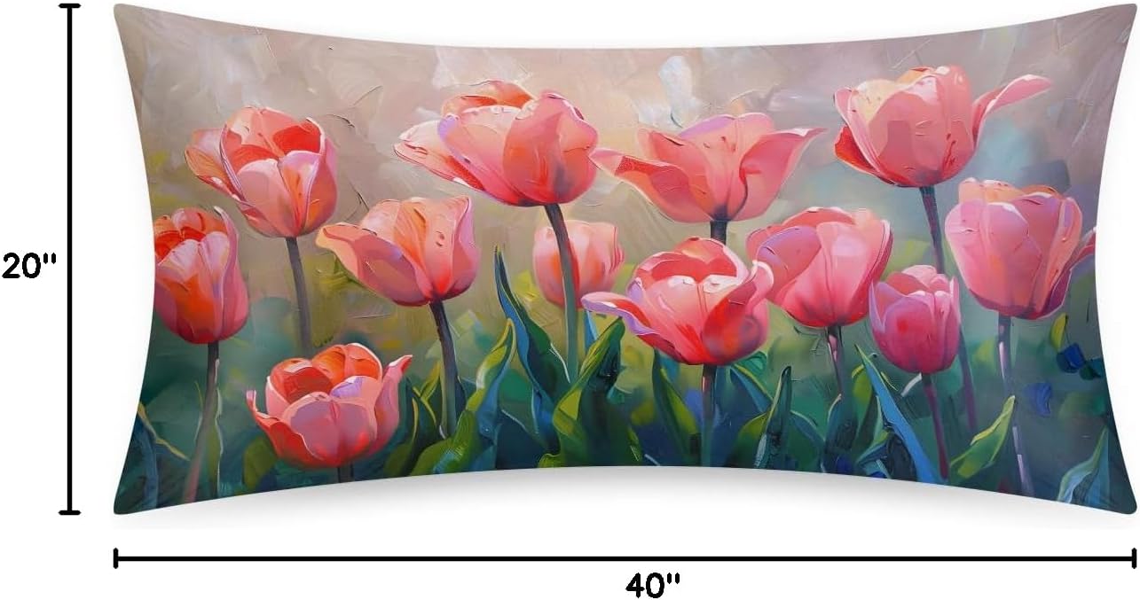 Beautiful Tulip Flower Satin Silk Pillowcase for Hair and Skin Pillow Cases King Size Soft Silk Pillow Case with Envelope Closure Print…
