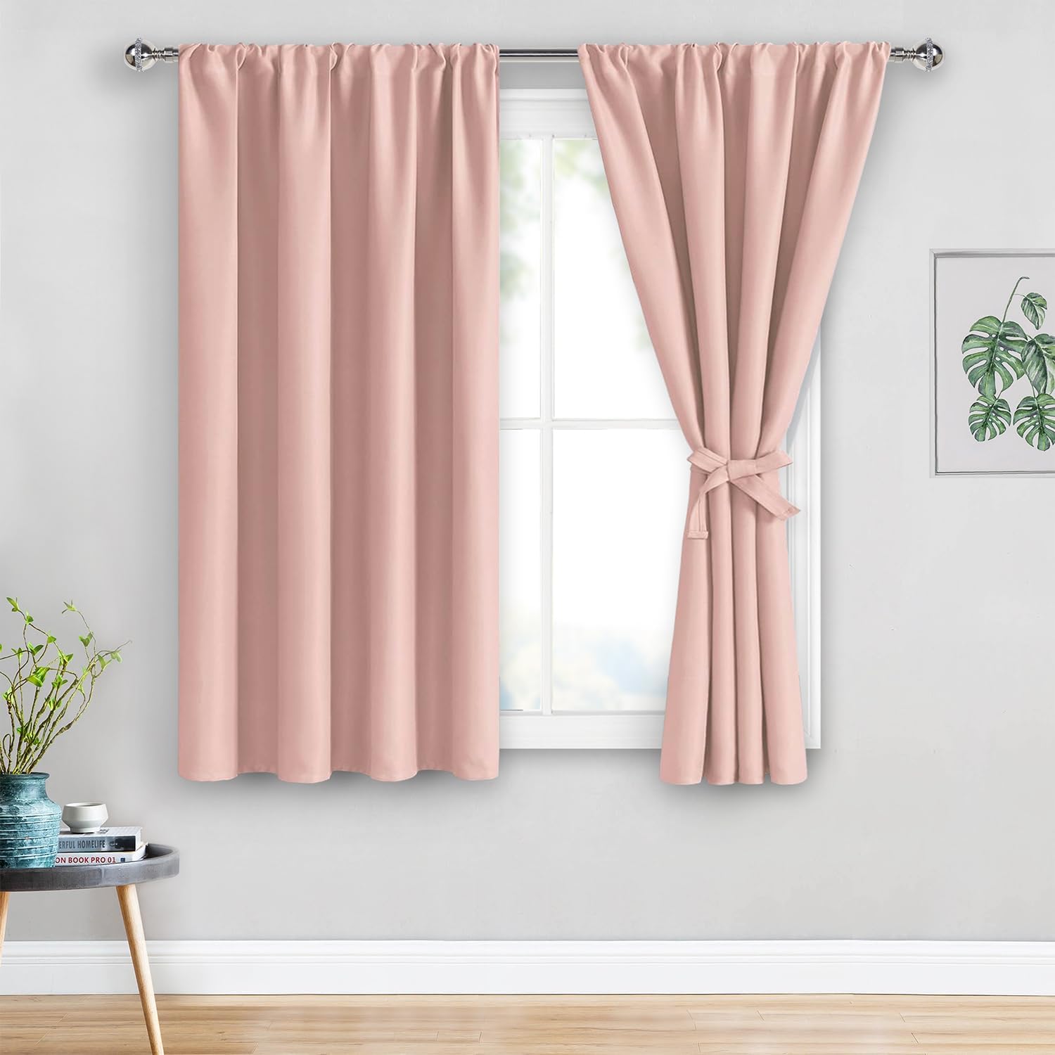 Jiuzhen Blush Pink Blackout Curtains for Bedroom - Thermal Insulated Room Darkening Rod Pocket Curtains for Living Room, Set of 2 Panels wi…