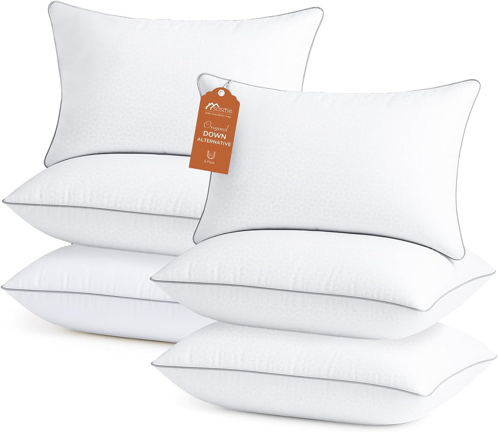 Sasttie Firm Pillows Queen Size Set of 6, Bed Pillows for Side, Back, and Stomach Sleepers - Oeko-Tex Certified Down Alternative Plump Fill…