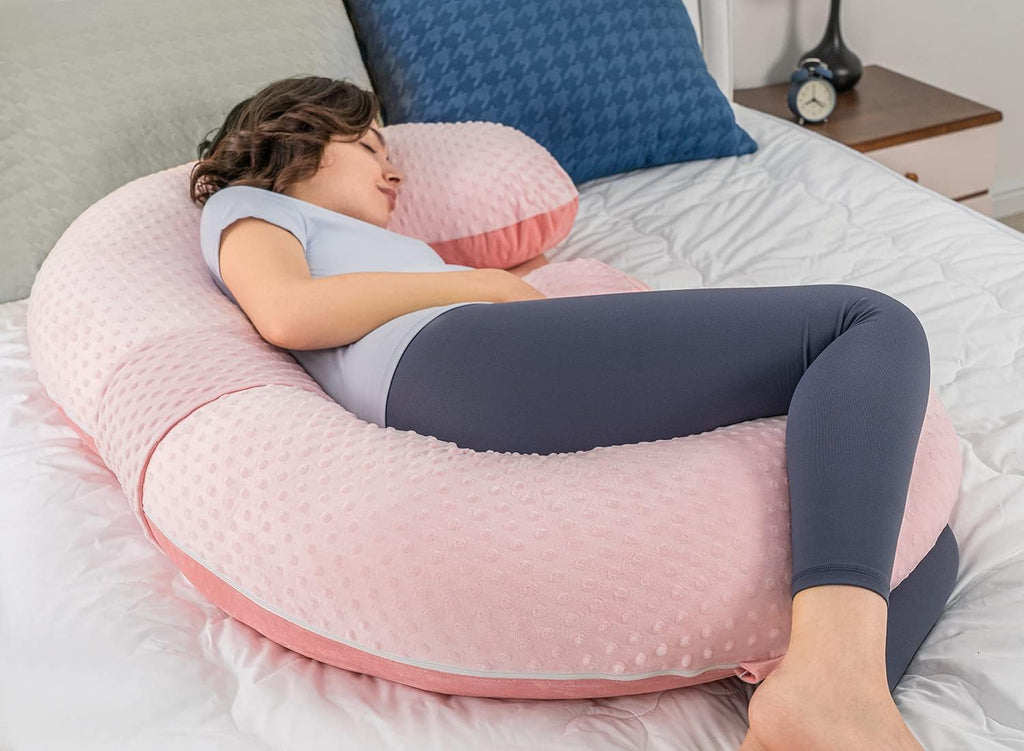 Queenrose QUEEN ROSE Pregnancy Pillows - E Shaped Pregnancy Pillows for Sleeping, Detachable Body Pillow for Pregnant Side Sleeper, Pink Ve…