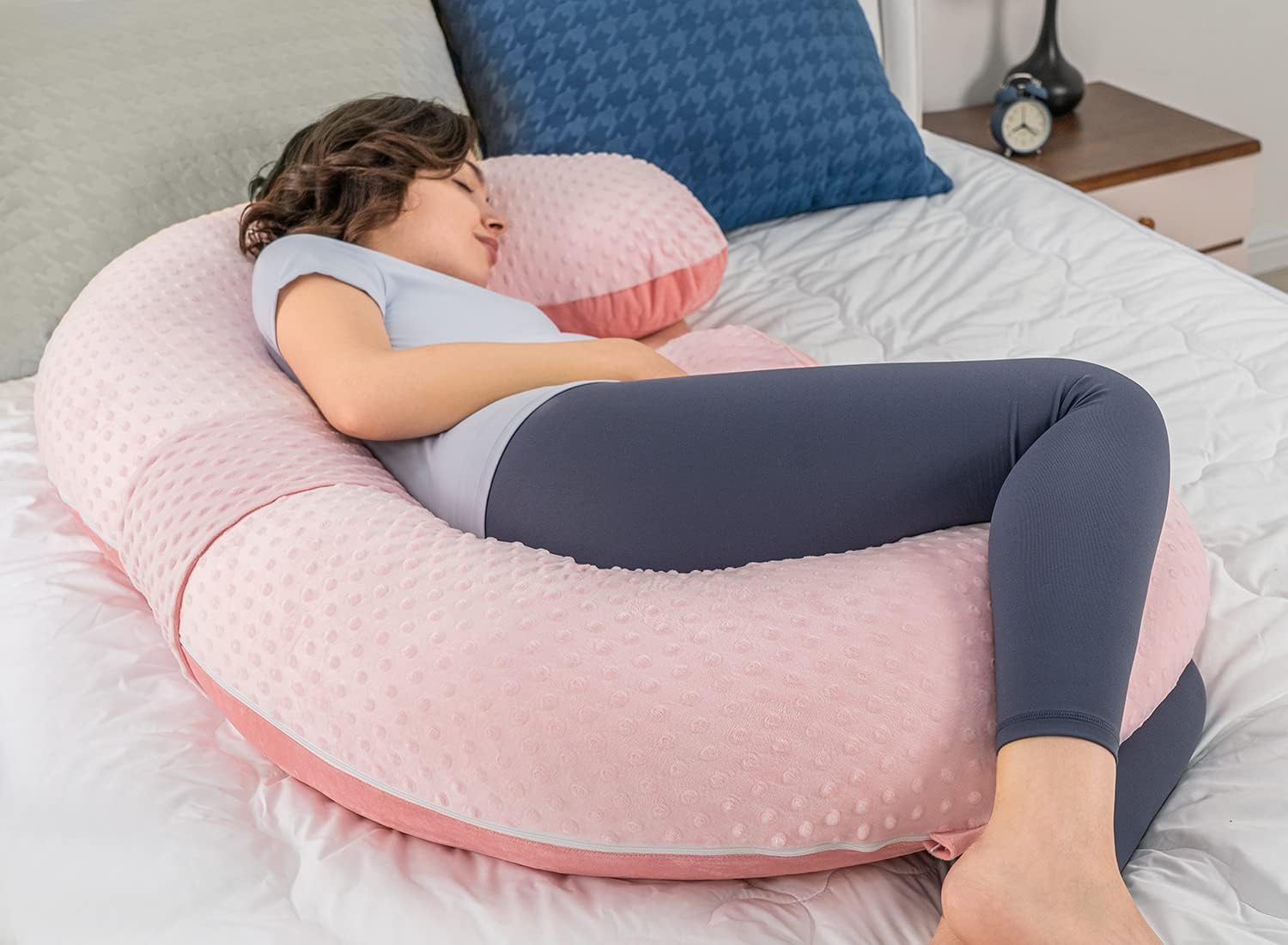 Queenrose QUEEN ROSE Pregnancy Pillows - E Shaped Pregnancy Pillows for Sleeping, Detachable Body Pillow for Pregnant Side Sleeper, Pink Ve…