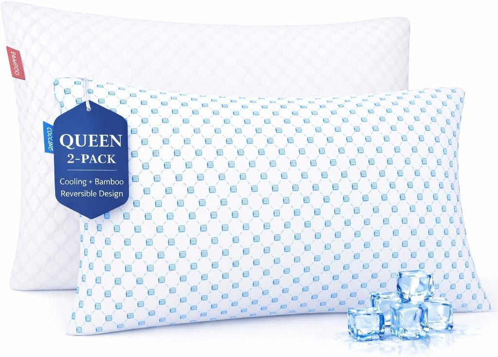 Nestl Cooling Pillows Queen Size Set of 2, Luxury Shredded Memory Foam Pillows for Sleeping 2 Pack, Adjustable Cold Gel Pillow for Hot Slee…