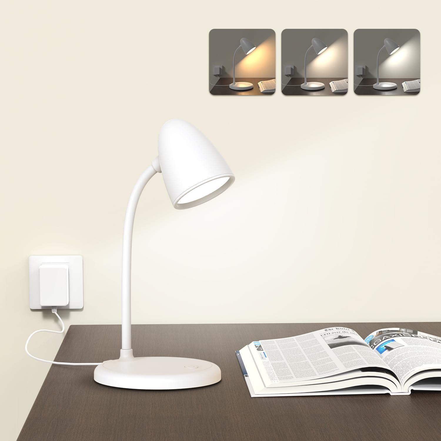 LED Desk Lamp for Home Office,3 Light Colors, Table Lamp, Dimmable Reading Light for Bedside Small Desk Lamp for College Dorm Room, Bedroom…