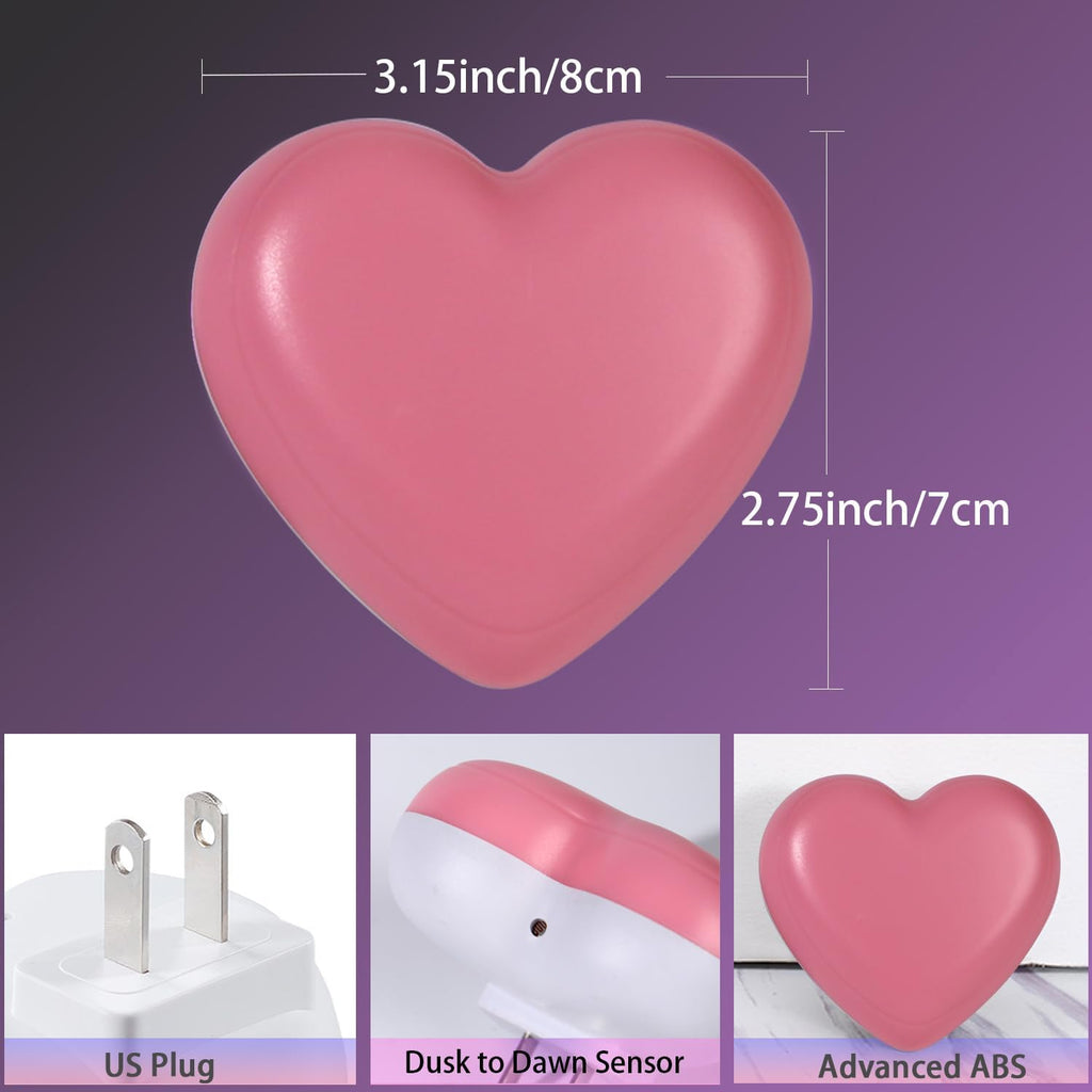 INZU Cute Night Light, Heart Night Light for Kids, LED Nightlight with Auto Dusk to Dawn Sensor, Nightlight Plug into Wall with Soft Warm…