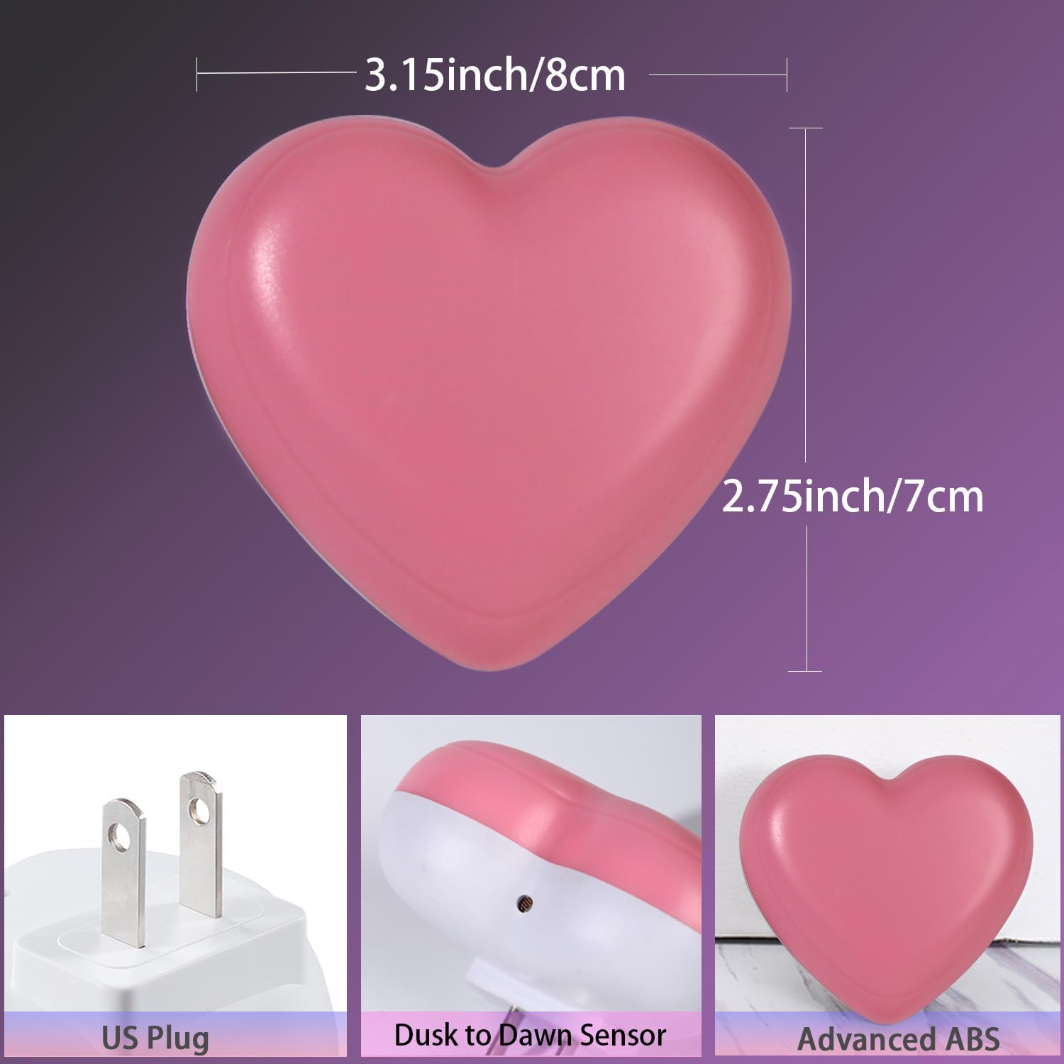 INZU Cute Night Light, Heart Night Light for Kids, LED Nightlight with Auto Dusk to Dawn Sensor, Nightlight Plug into Wall with Soft Warm…