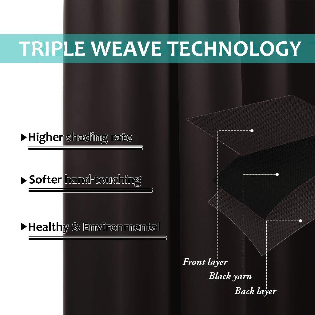 Nicetown Complete 100% Blackout Curtains, Thermal Insulated & Energy Efficiency Window Draperies with Black Liner, Noise Reducing Short Cur…