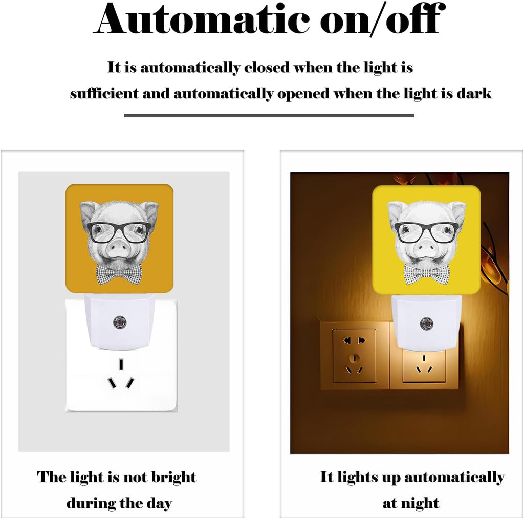 Pig with Glasses Night Light, Plug-in Night Lights with Dusk to Dawn Sensor for Stairway, Hallway, Bedroom Sleep Friendly Ideal for…
