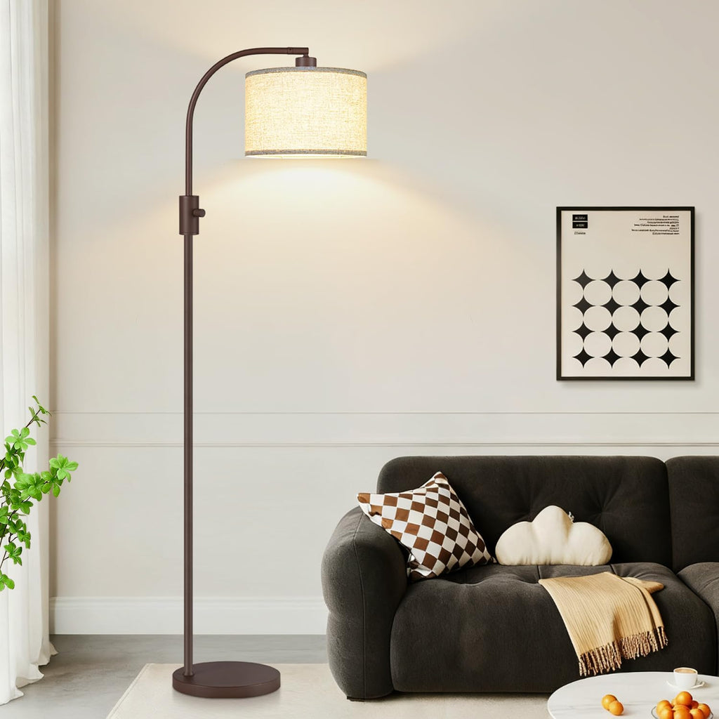 Nintiue Upgraded Modern Arc Dimmable Tall Standing Floor Lamp with Linen Shade, 1200 Lumens LED Bulb Included, for Living & Reading Room…