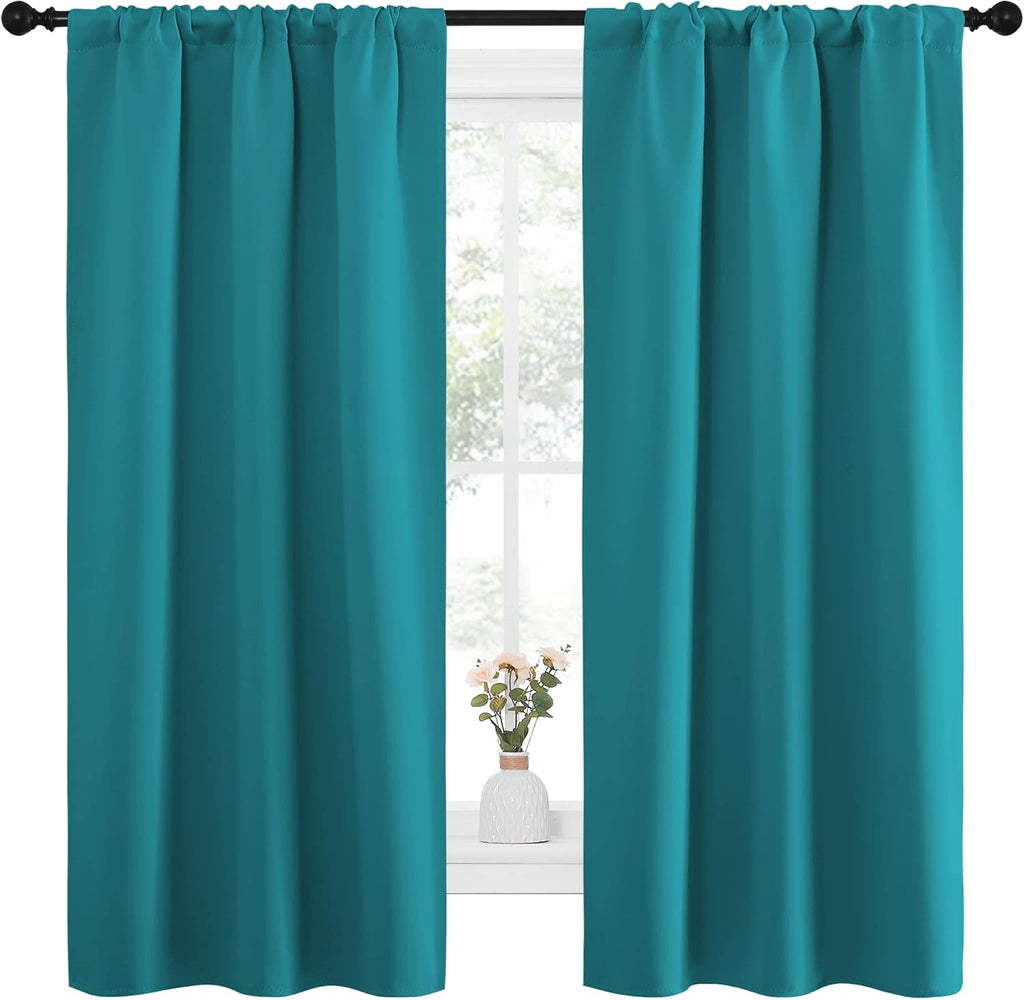 NICETOWN Peacock Blue Blackout Curtains Panels for Window, Thermal Insulated Rod Pocket Blackout Drapes/Draperies for Living Room (2…