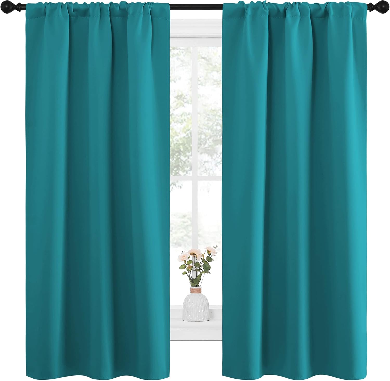 NICETOWN Peacock Blue Blackout Curtains Panels for Window, Thermal Insulated Rod Pocket Blackout Drapes/Draperies for Living Room (2…